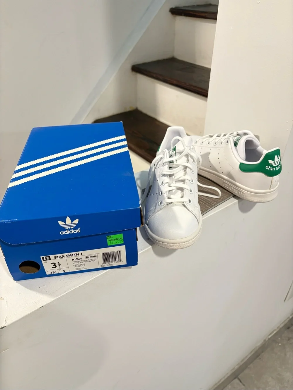 adidas White Sneakers with Green Heel Accent